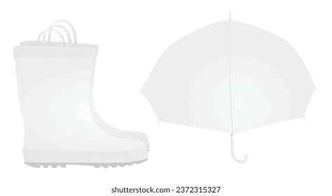 Kids rubber boots and umbrella. vector illustration