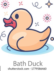 Kids rubber plaything, flat icon of bath duck toy vector design 