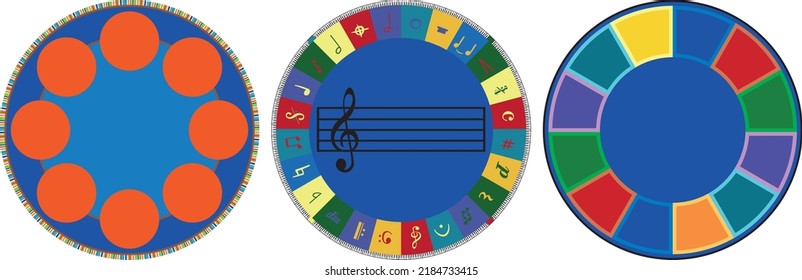 kids rug design. kids educational round rug design. for in kindergarten. abstract music and colors tutorial basic. print vector. kids carpet