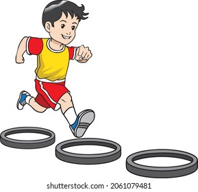 Kids run and jump vector illustration isolated on white background