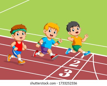 kids running on the track of stadium of illustration