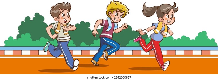 kids running race cartoon vector illustration