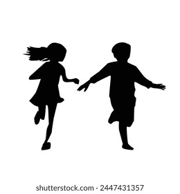 KIDS RUNNING Silhouette vector art