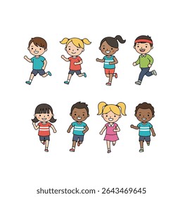 Kids running together children group diverse activity