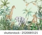 Kids Safari-jungle Animals Wallpaper-nursery Tropical Animals Wallpaper Baby Wall Art child Jungle Animals Wall Mural.