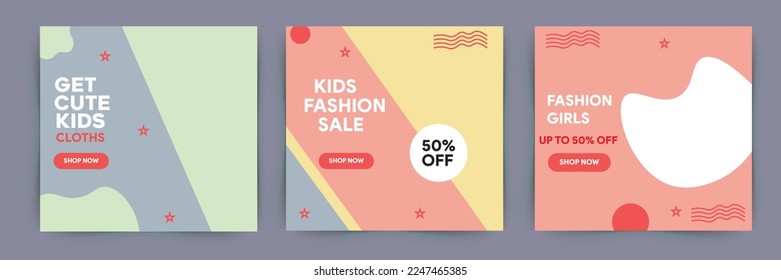 Kids sale banner. Kids fashion social media cover templates