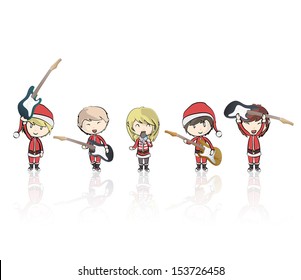 Kids with Santa Claus costume playing music. Vector design 