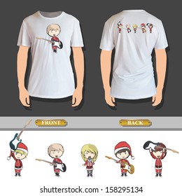 Kids with Santa Claus costume playing music printed on shirt.