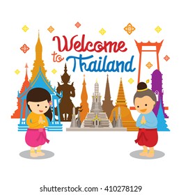 Kids Sawasdee And Welcome To Thailand, Travel Attraction, Greeting