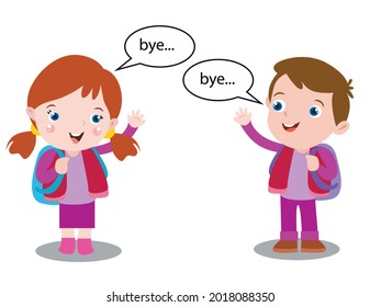 Kids Saying Goodbye Cute 2d Cartoon Vector Concept For Banner, Website, Illustration, Landing Page, Flyer, Etc.