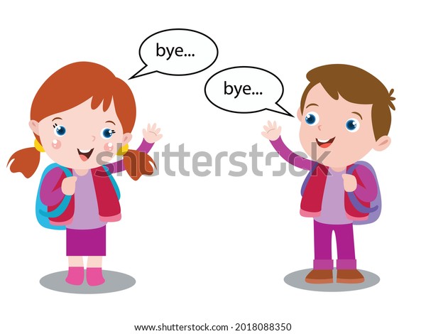 Kids Saying Goodbye Cute 2d Cartoon Stock Vector (Royalty Free ...