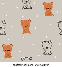 Patrón escandinavo infantil con osos forestales salvajes dibujados a mano. Patrón sin costura infantil para tela, papel, envoltura, ropa, textil, papel pintado. Ilustración del vector