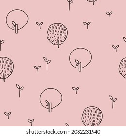Patrón escandinavo infantil con árboles de bosque dibujados a mano. Patrón sin fisuras para tela, papel, envoltura, ropa, textil, papel pintado. Ilustración del vector