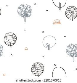Patrón escandinavo infantil con árboles de bosque dibujados a mano. Patrón sin fisuras para tela, papel, envoltura, ropa, textil, papel pintado. Ilustración del vector