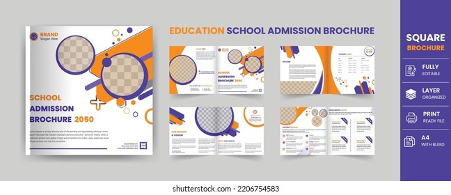 Kids School Admission Creative And Modern Education Square Brochure Design Template 8 Pages