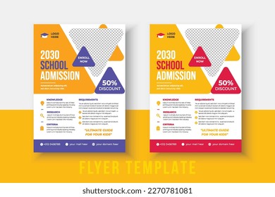 kids school admission flyer template. Flyer brochure cover template for Kids back to school education admission layout design. Creative and modern kids admission education poster, brochure layout.