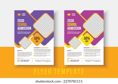 kids school admission flyer template. Flyer brochure cover template for Kids back to school education admission layout design. Creative and modern kids admission education poster, brochure layout.