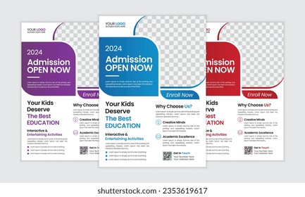 Kids school admission flyer template, back to school or re admission flyer design set, modern creative layout design for education center marketing advertising, school re open layout design