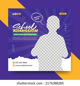 Kids school admission modern social media post design vector template