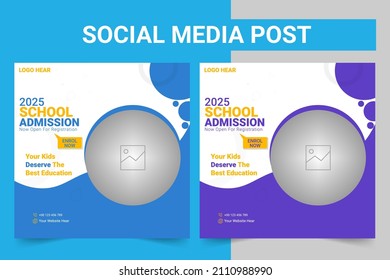 Kids School Admission Social Media Post  Template, School Admission Promotion Social Media Post Template, Education Social Media Instagram Post.
