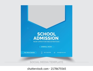 Kids School Admission Social Media Post And Web Banner Template. Square Social Media Post Or Web Banner Template Creative Concept.