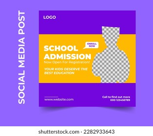 Kids School Admission Social Media Post template, School admission promotion social media post template, Education Social Media Instagram Post.