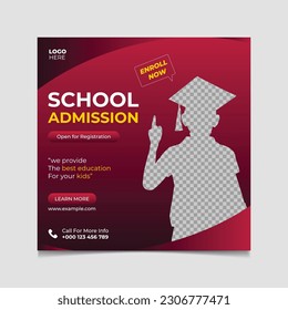 Kids school admission social media post and admission banner vector template design.