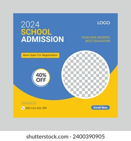 Kids school admission social media vector post design