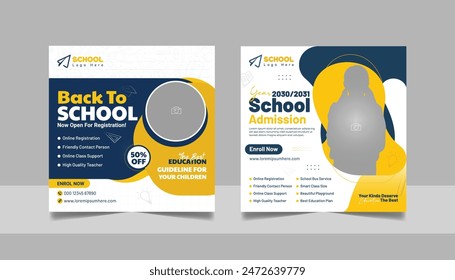 Kids school admission social media post and back to school web banner higher education square flyer study abroad poster template