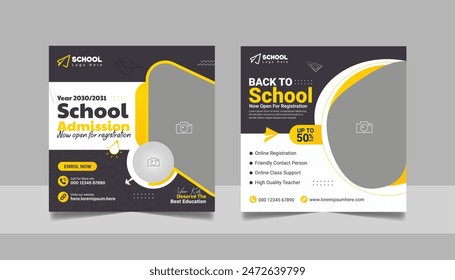 Kids school admission social media post and back to school web banner higher education square flyer study abroad poster template