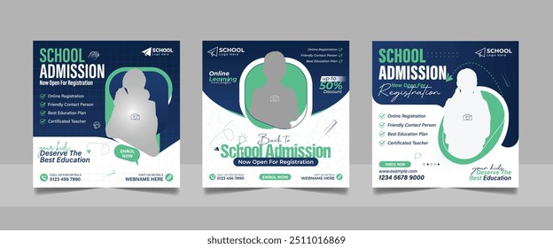 Crianças admissão escolar social post e volta à escola web banner ensino superior quadrado folheto estudo no exterior modelo poster