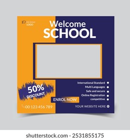 Crianças admissão escolar social post e volta à escola web banner ensino superior quadrado folheto estudo no exterior modelo poster
