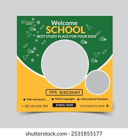 Crianças admissão escolar social post e volta à escola web banner ensino superior quadrado folheto estudo no exterior modelo poster
