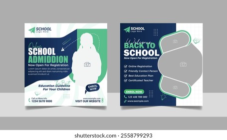 Kids school admission social media post and back to school web banner higher education square flyer study abroad poster template