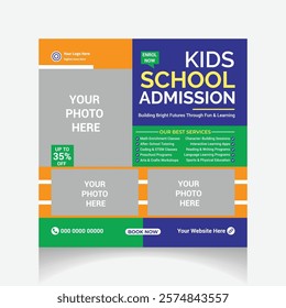 Kids School Admission social media post design template