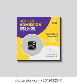 Kids school admission social media post and back to school web banner higher education square flyer study abroad poster template
