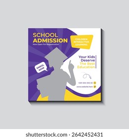 Kids school admission social media post and back to school web banner higher education square flyer study abroad poster template
