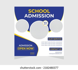 Kids school admission square ads banner flyer template