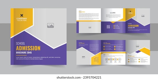 Kids school admission Square Trifold Brochure, school trifold brochure design, Creative education square trifold brochure design, square trifold admission brochure template