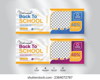 Kids school admission web banner and social media cover page design template.