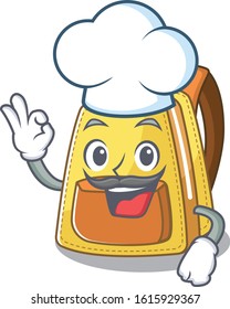 Kids school backpack cartoon character wearing costume of chef and white hat