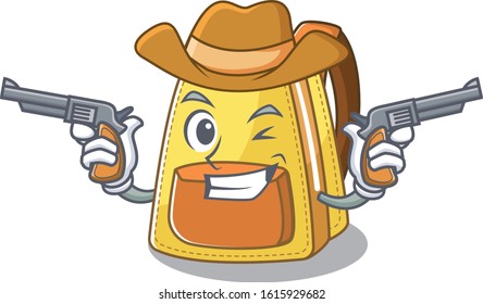Kids school backpack dressed as a Cowboy having guns