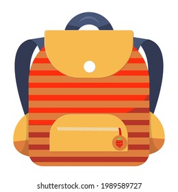 Сolored kids school backpack in flat style.  Education, study back to school, rucksack. Isolated on white background.
Vector illustration.