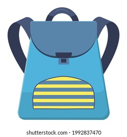 Сolored kids school backpack in flat style.  Education, study back to school, rucksack. Isolated on white background.
Vector illustration.