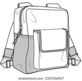 mochila escolar de niños boceto plano ilustración vectorial mochila técnica de dibujo de cad