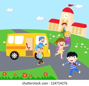 Kids and school bus