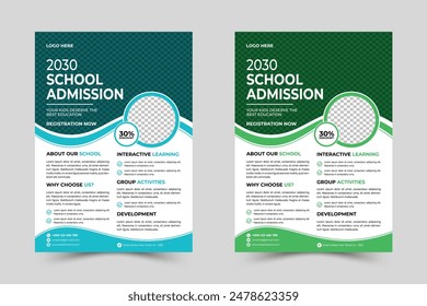 Kids school education admission flyer template design. Kids back to school education admission layout design.