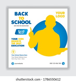 Kids school education admission social media banner and square flyer template
