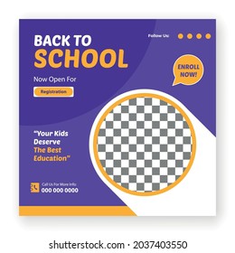 Kids School Education Admission Social media post template, Back to School Junior Education Template