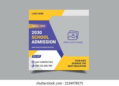 Kids school education admission social media post and web banner template